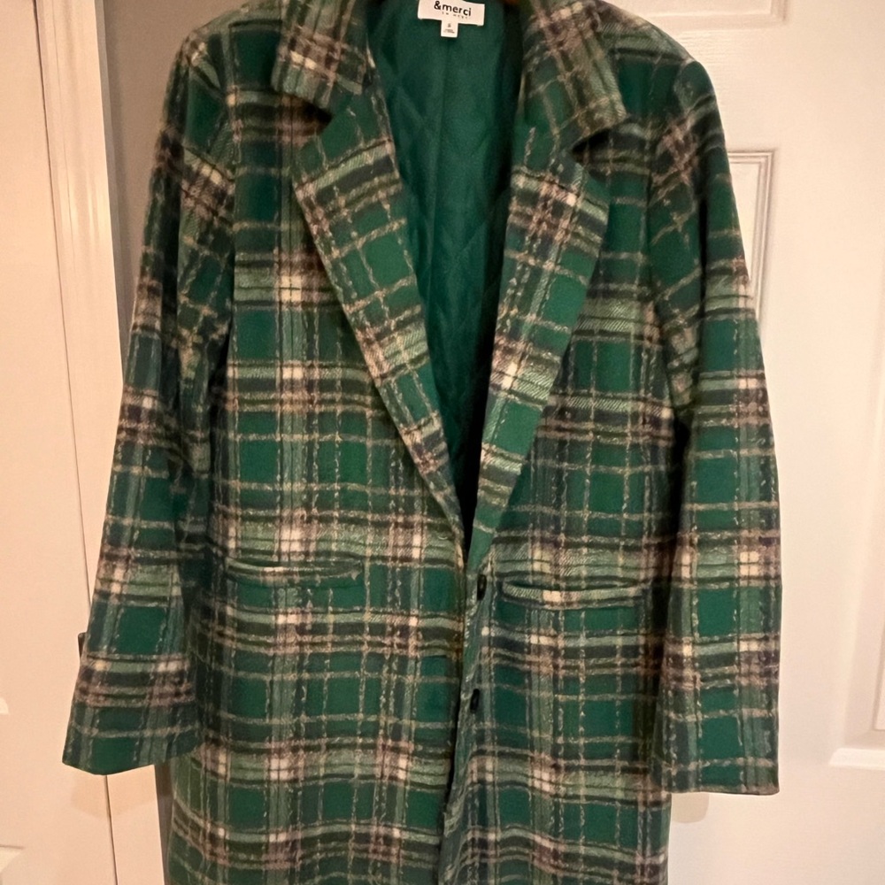 Ameci Women's Green Plaid Pea Coat